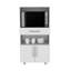 Kitchen Pantry H 48 po, deux tablettes de rangement ouvertes, une pour micro-ondes, deux portes, quatre pieds, blanc