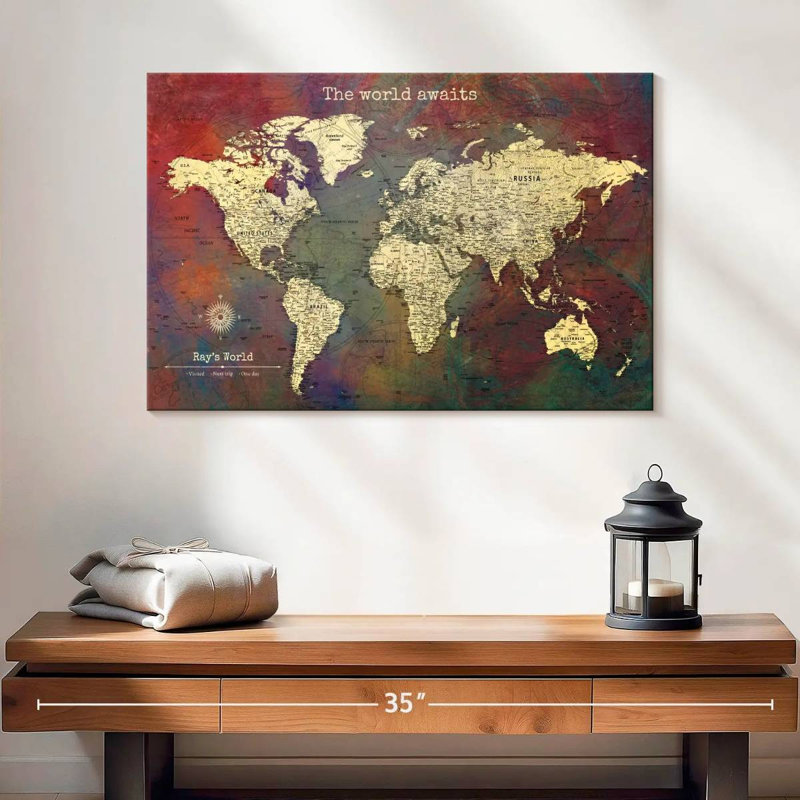 Carte du monde personnalisée «Awaits I Push Pin», H 8 po x l 12 po, Oui