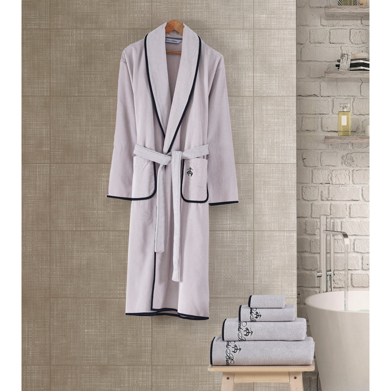 Peignoir 100% coton cheville avec poches, gris