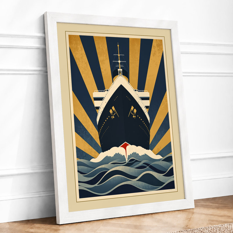 Maritime Sunrise Art Deco - Framed Print, A3 - 42.0 x 29.7 cm, White