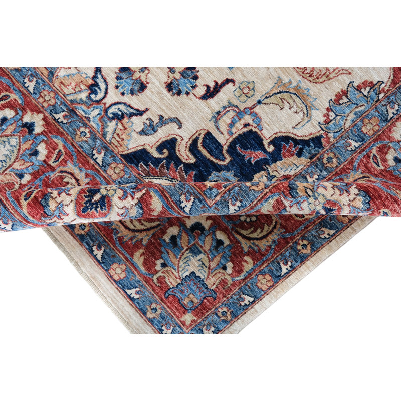 High-Quality Hand-Knotted Beige And Red Area Rug