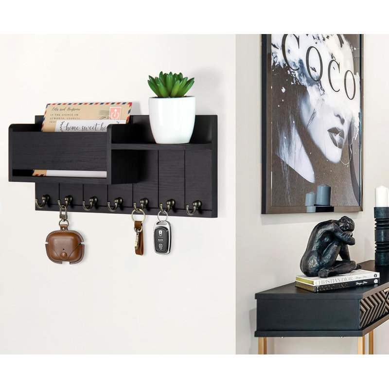 Key Holder Wall Mount - Decorative Key Rack And Mail Organizer With 7 Key Hooks Large - Wooden Key Hanger With Shelf For Living Room Decor - Rustic Farmhouse Home Entryway Essentials
