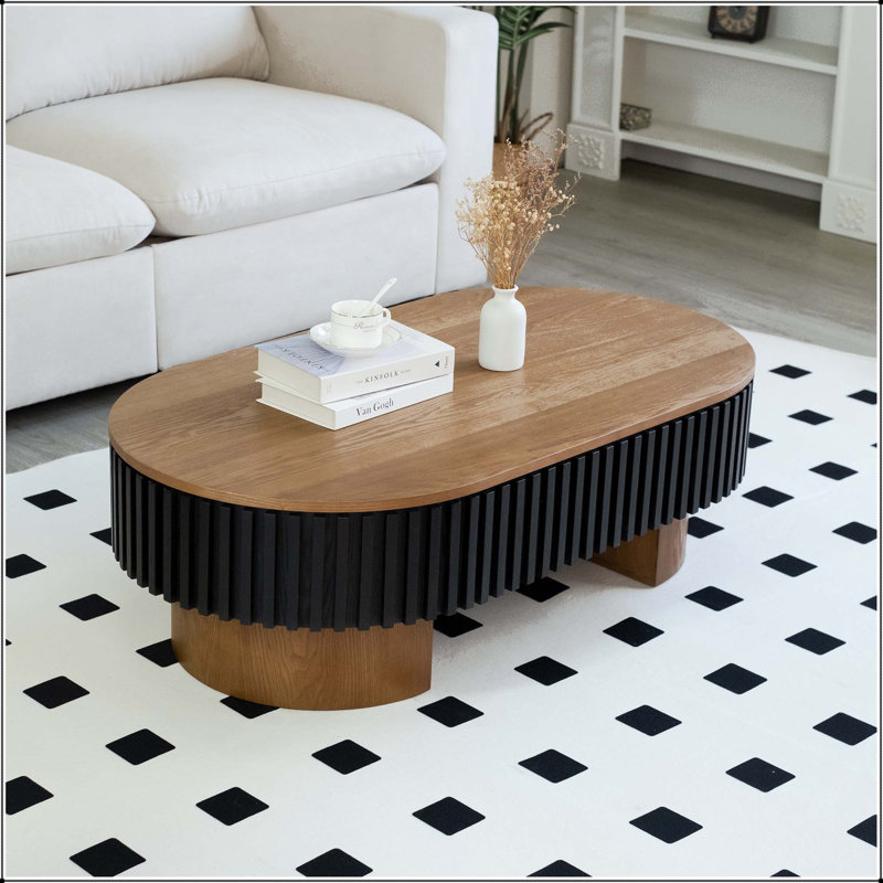Table basse elliptique 43,7 "avec rangement caché - Plateau de table amovible, Light Brown/Black