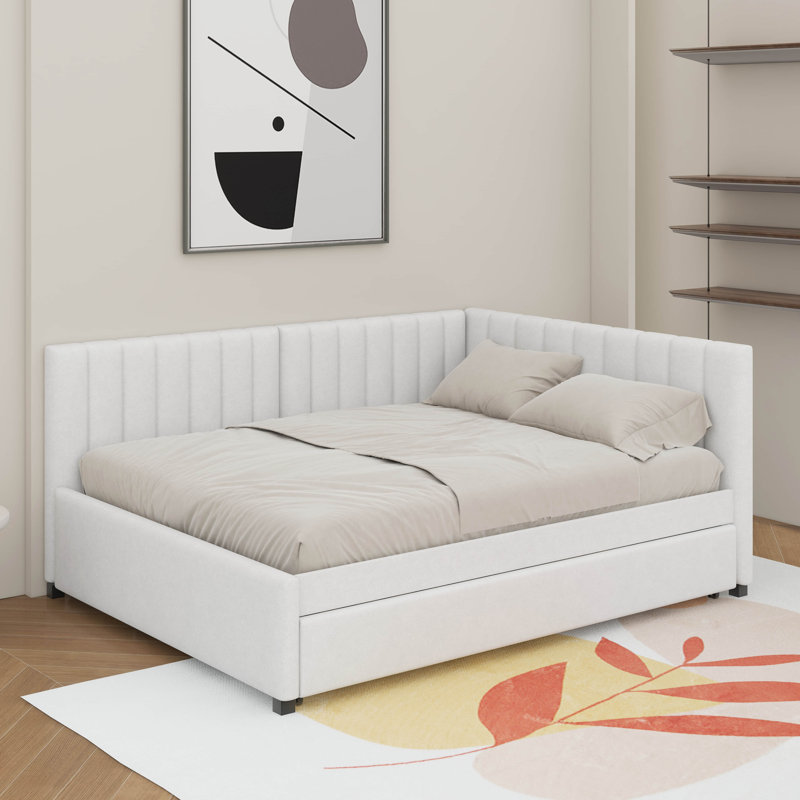 Lit de jour double avec lit gigogne, Beige