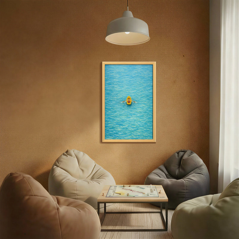 Kayak abstrait jaune sur une eau bleue calme