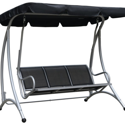 3 Garden Poolside Swing Chair, Outdoor Canopy With Adjustable Shade, Steel Frame, Adults' Leisure Time, Black Shade And Stand, Heavy-Duty Adult Use, Black, 76.66" L X 46.56" W 66.29" H, 748 Lbs