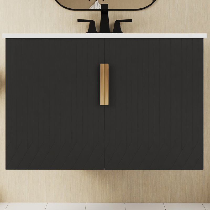 Meuble-lavabo mural simple 30 po avec comptoir en céramique, Noir