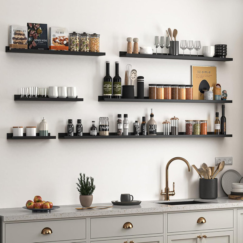 Ensemble de 2 tablettes murales noires flottantes avec rebord pour livres, photos et décoration intérieure