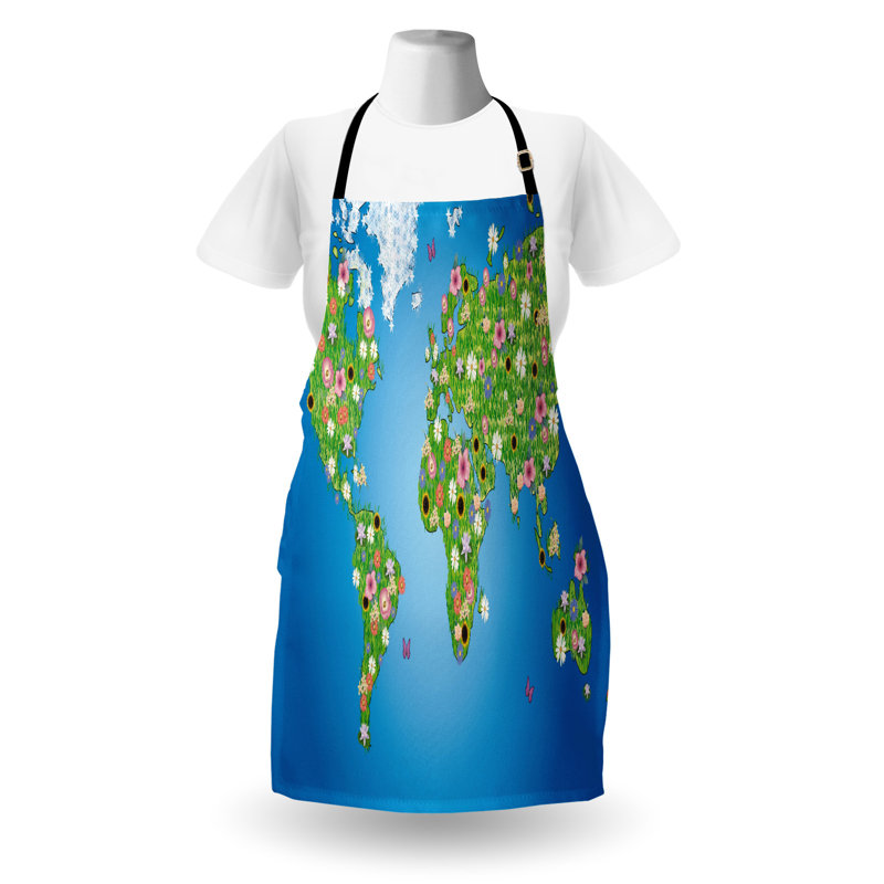 Tablier East Urban Home Map unisexe, marguerite, taille adulte, vert lime / bleu