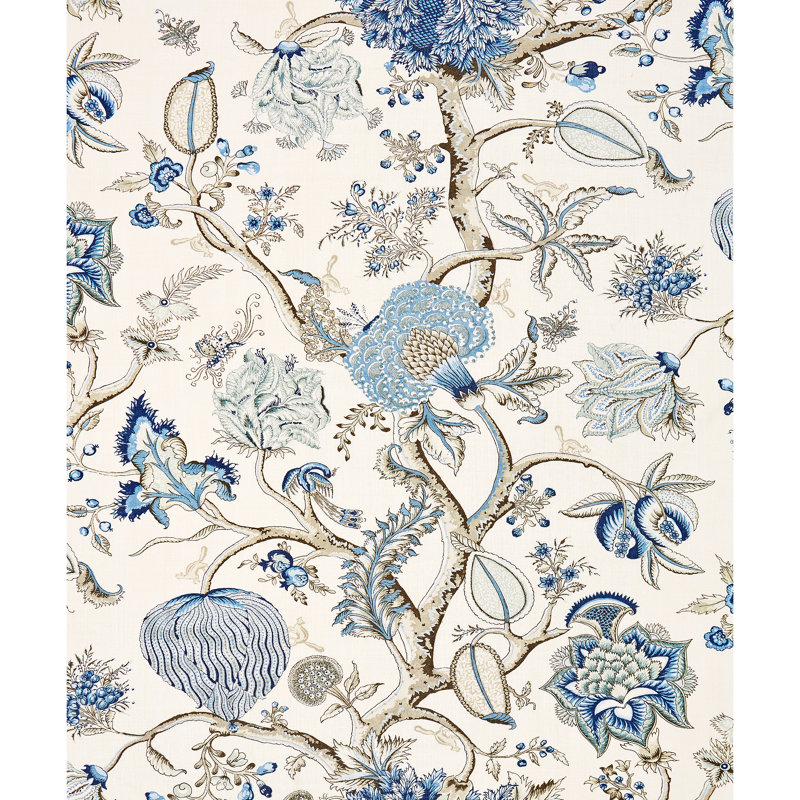 Oriana Pondicherry Linen Print Fabric, Delft