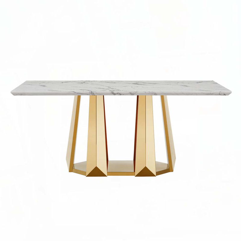 Everly Quinn Faux Marble Dining Table with Stainless Steel Base, for 6 ...