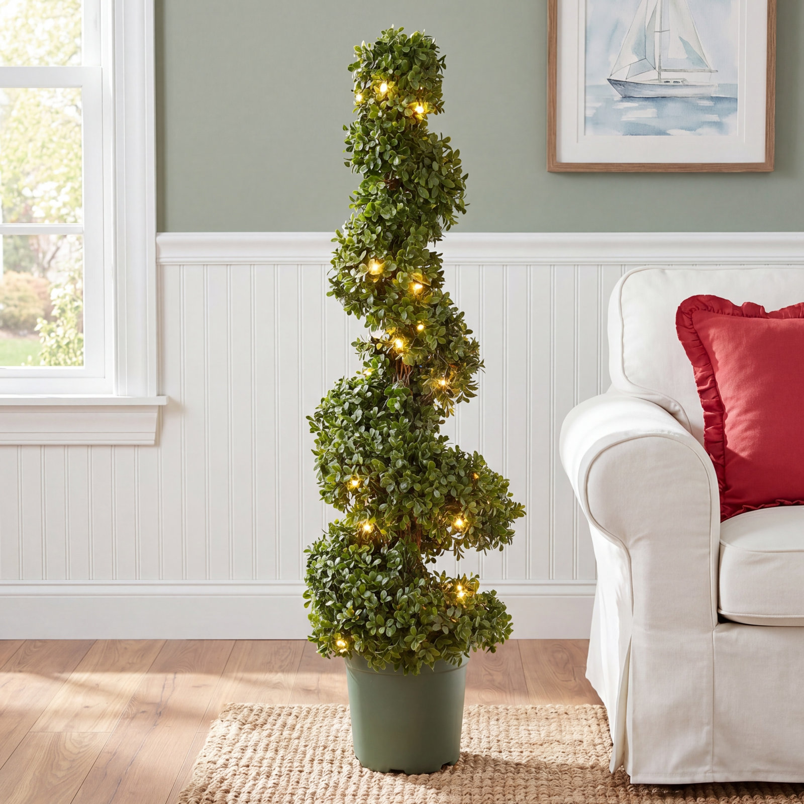 44" Pre-Lit Boxwood Tree in Pot