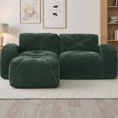 Canapé modulaire en forme de L avec repose-pieds Bonfort, velours doux capitonné, éponge désossée haute densité 32D, aucun assemblage requis pour le salon, fond antidérapant
