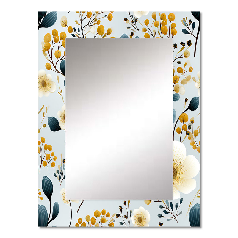 Literie florale minimaliste blanche et beige Frode - miroir mural floral unique, 32 po x 24 po