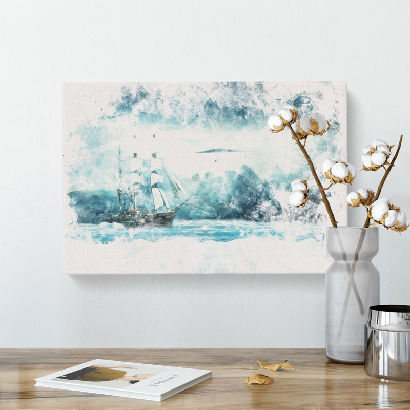 Ship Sailing Over A Stormy Sea - Wrapped Canvas Print, 40cm H x 60cm W x 3cm D