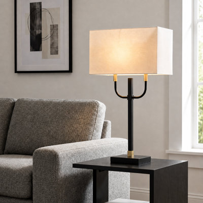 32.25" Metal Table Lamp With White Shade