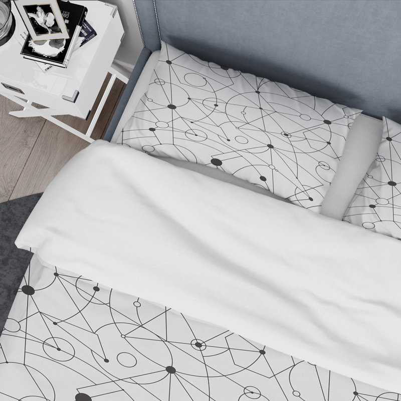 Ensemble de housse de couette Mid-Century Retro Grid IV, Housse de couette très grand et 2 taies, Blanc / noir