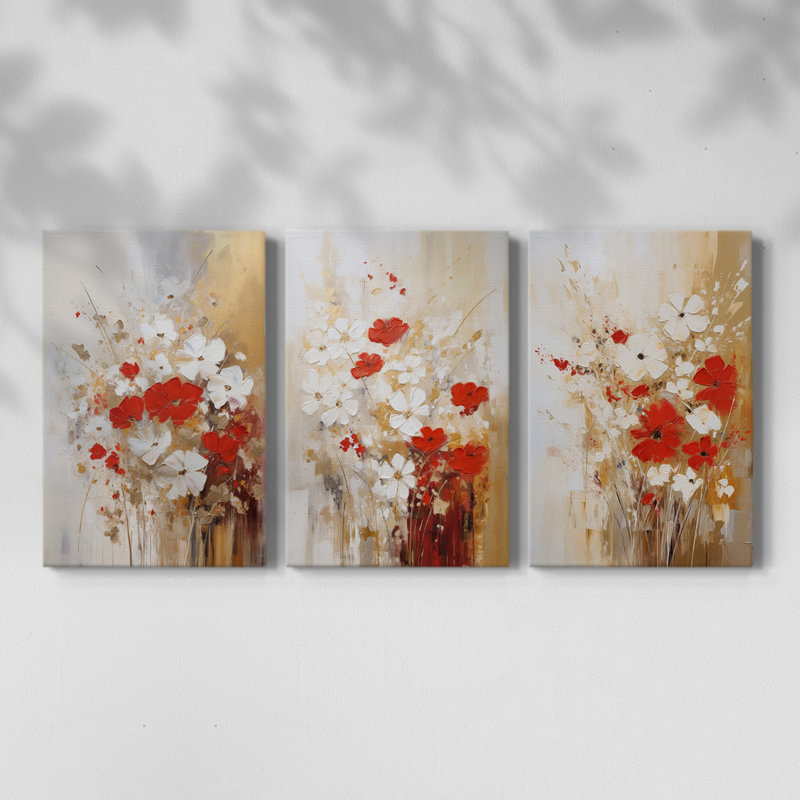 Floral Study Series XCIX - Ensemble de 3 toiles tendues avec châssis - Prêt à être accroché, H 60 po x l 40 po