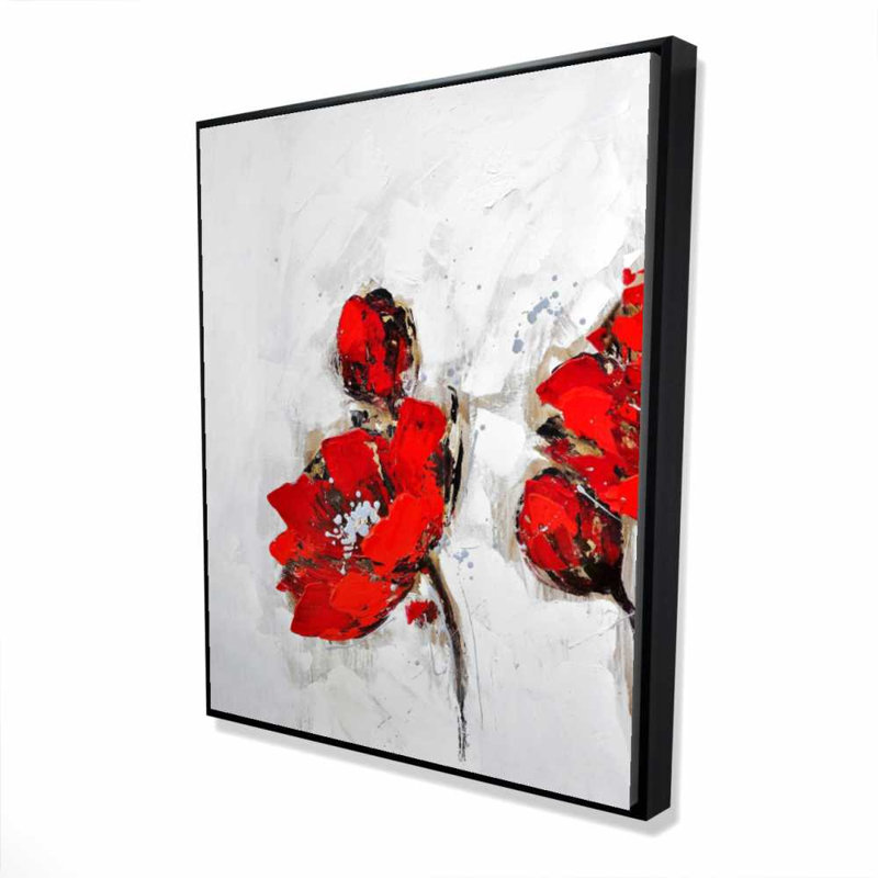 Fleurs de coquelicot - toile florale grise encadrée