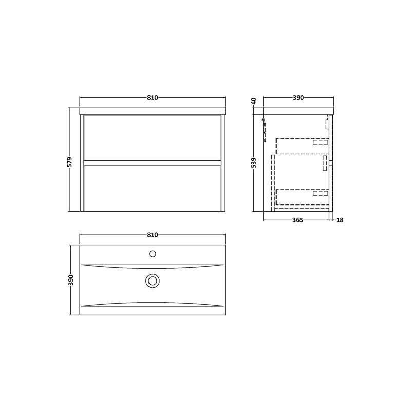 Havana 810mm Single Bathroom Vanity with Drop In Vitreous China Basin