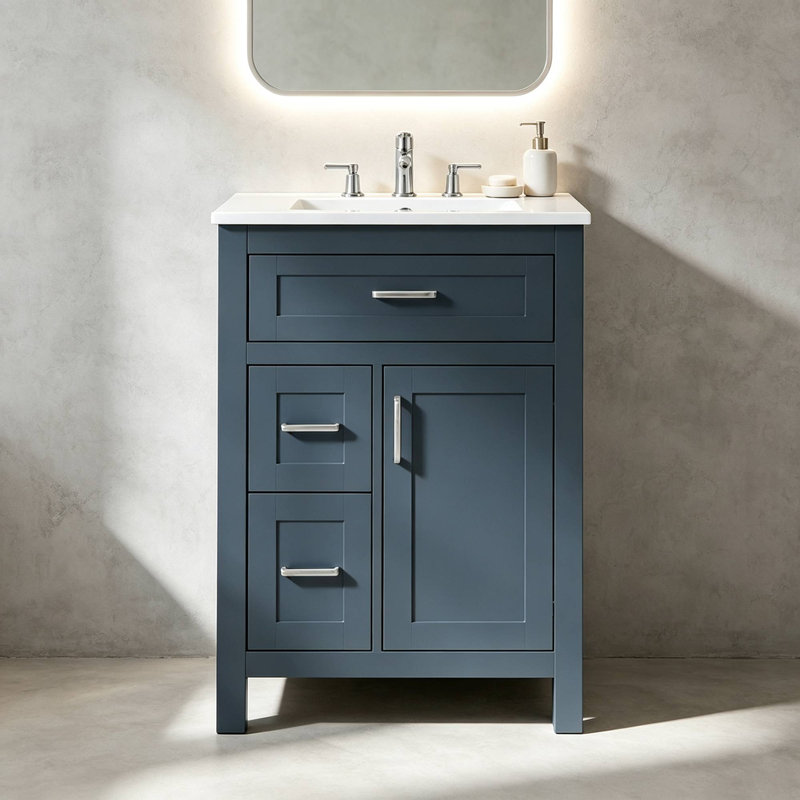 Meuble-lavabo autoportant de 61 cm avec lavabo en céramique, Bleu