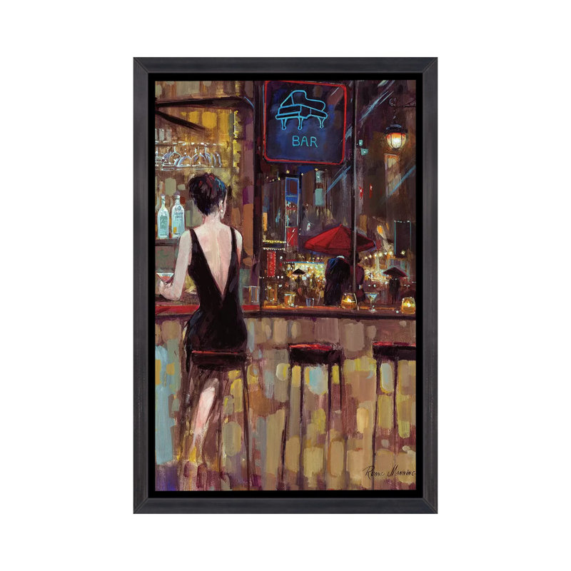Piano Bar par Ruane Manning - reproduction d'art, H 26 po x l 18 po, Reproduction avec cadre flottant, Noir patiné
