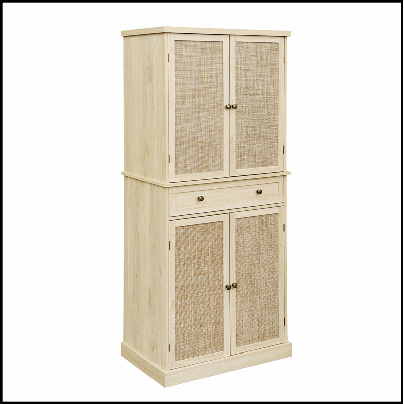 Armoire de rangement en rotin à 4 portes avec 1 tiroir et 4 tablettes réglables, durable et imperméable pour une utilisation extérieure