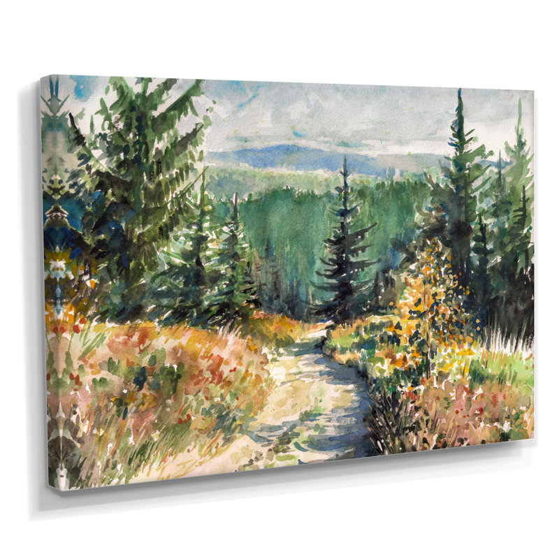 «Little Road in Mountain Landscape», reproduction sur toile, H 24 po x l 32 po, Toile tendue, Sans cadre