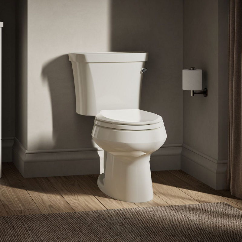 Wellworth 1.28 GPF Elongated Two-Piece Toilet (Seat Not Included), Biscuit, Right-Hand