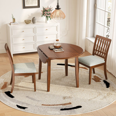 Table ronde pour 2 personnes, 1 table avec structure en bois d'hévéa + chaises rembourrées, finition brune, repas décontracté idéal, 3 couleurs de dossier à lattes, espace et maison confortable
