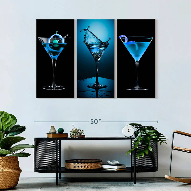 " Blue Cocktail Drinks " by SodaPopArt 3 - Pieces, 32" H x 50" W x 1.25" D