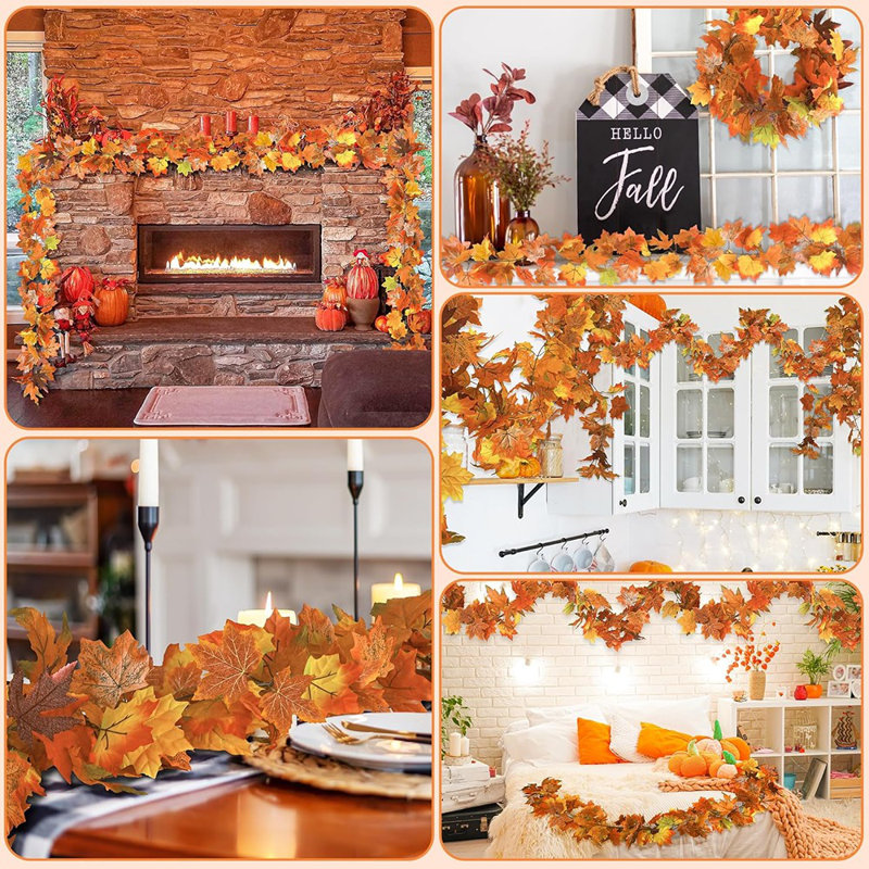 Décorations d'automne 11,8 pi, guirlande d'automne pour manteau, ensemble de 2 décorations d'automne pour la maison, décorations de l'Action de grâce pour l'intérieur