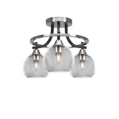 Plafonnier semi-encastré 3 lumières Gaubert Paramount en noir mat et nickel brossé avec verre transparent de 5,75 po