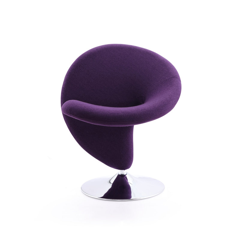 Curl Modern Wool Blend Upholstered Metal Swivel Accent Chair in Purple, Purple Wool