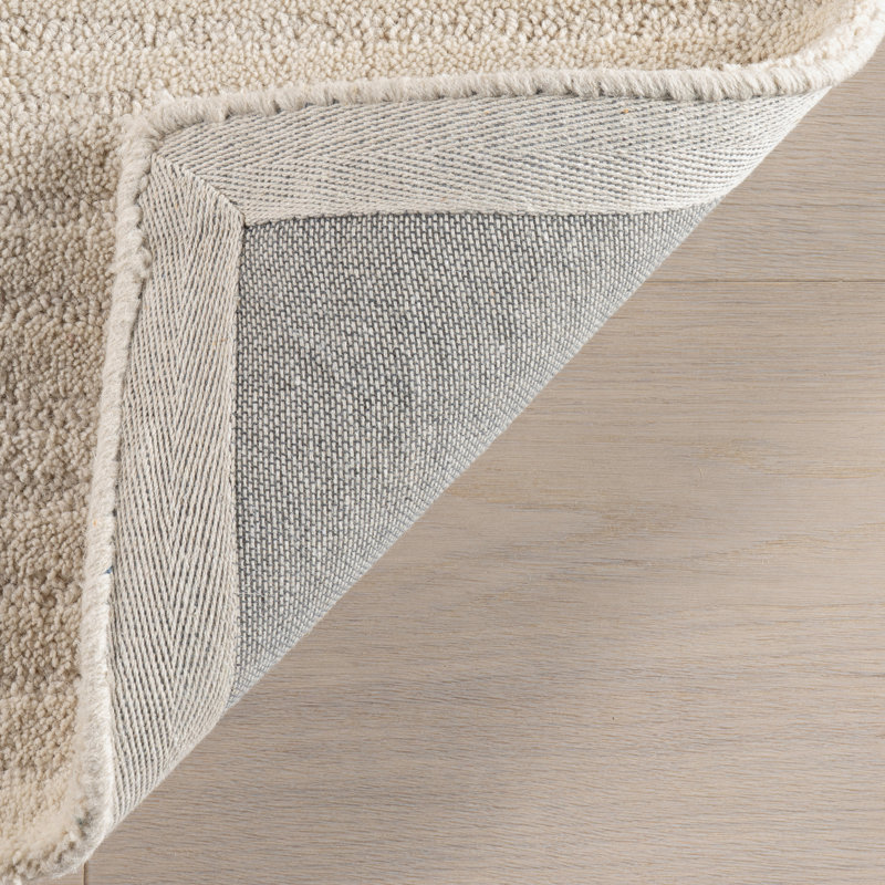 Handmade Beige Wool Rectangular Area Rug with Subtle Stripes