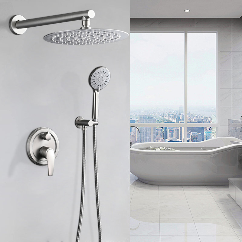 10-inch Wall-mounted High-pressure Rain Shower Head Set With 5-function Handheld Shower For Bathroom, Nickel