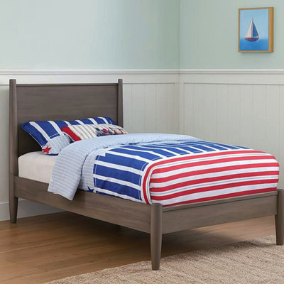 Lit plateforme simple Mid-Century gris en bois d'ingénierie, pieds fuselés ronds, ensemble de lattes, conception, aucun sommier nécessaire, pour chambre à coucher, profondeur 81,5, largeur 43,5, hauteur 48, poids moderne en bois 87,3