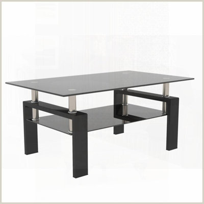 Table basse en verre trempé transparent à 2 couches pour le salon, facile à nettoyer et amp; Peu encombrant