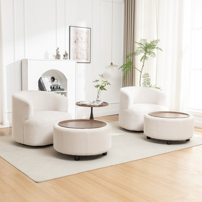 Pietsch Upholstered Swivel Barrel Chair With Ottoman