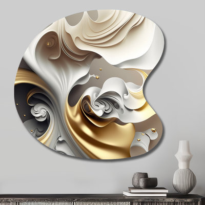 Abstrait géométrique liquide - art mural unique en forme de marbre en métal, reproduction d'art asymétrique crème