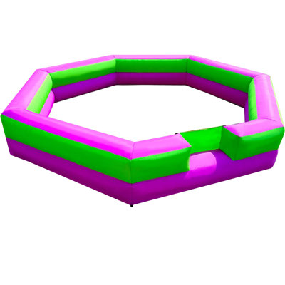 15FT Inflatable Gaga Ball Court with Integrated Blower, Portable Sports Arena for Indoor & Outdoor Family Activities (Purple/Green)
