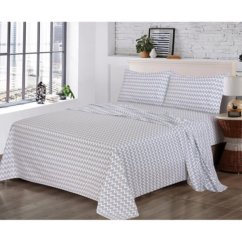 Ensembles de draps 100% coton, Ensemble de draps pour lit double avec deux taies , Chevrons