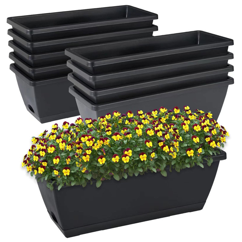 Boîte de 10 pots de fleurs en plastique pour fenêtre, Noir, noir, noir, noir