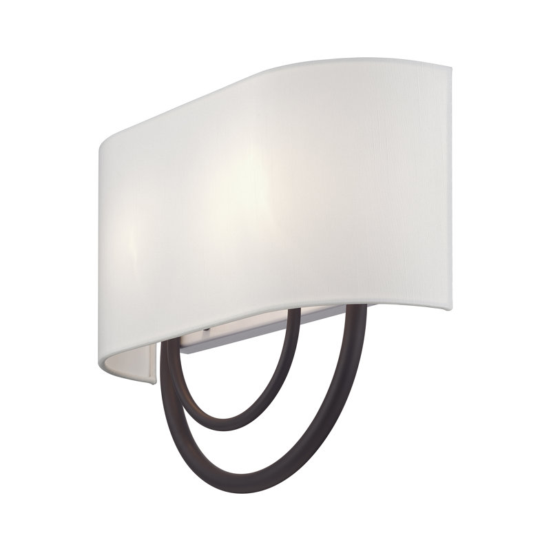 Grande applique 2 lumières bronze ADA avec abat-jour en tissu blanc cassé fabriqué à la main, Bronze