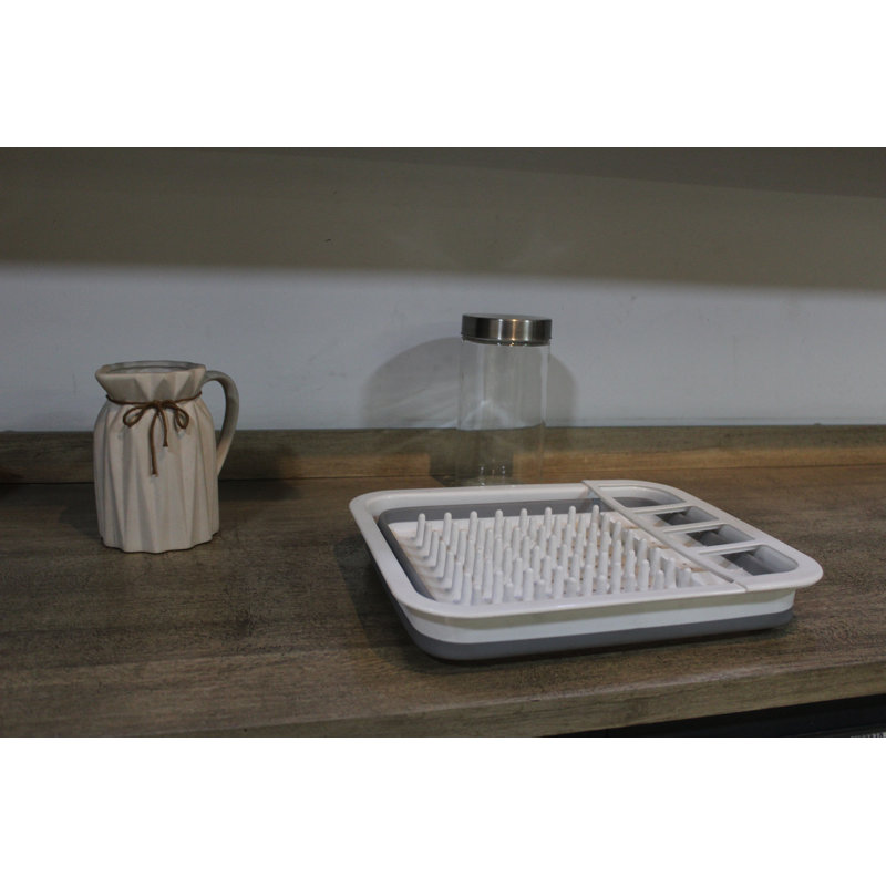White and Gray Foldable Plastic Dish Drying Rack