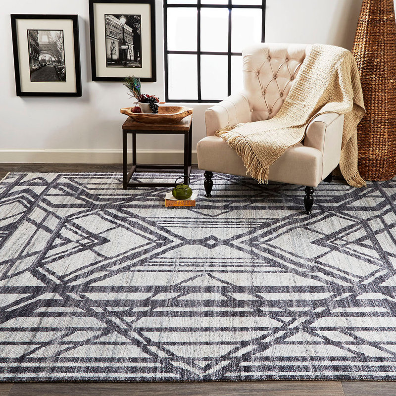 Vivien Hand Knotted Wool Geometric Area Rug, Rectangle 5' x 8'