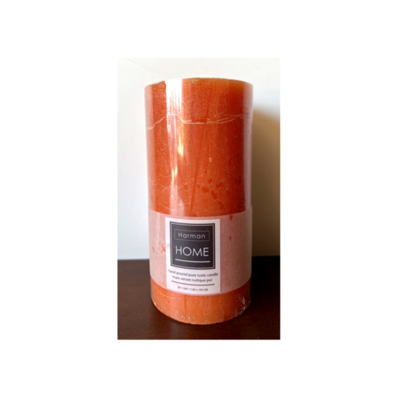 Bougie pilier rustique coulée à la main, Pilier 3 po x 9 po, Orange