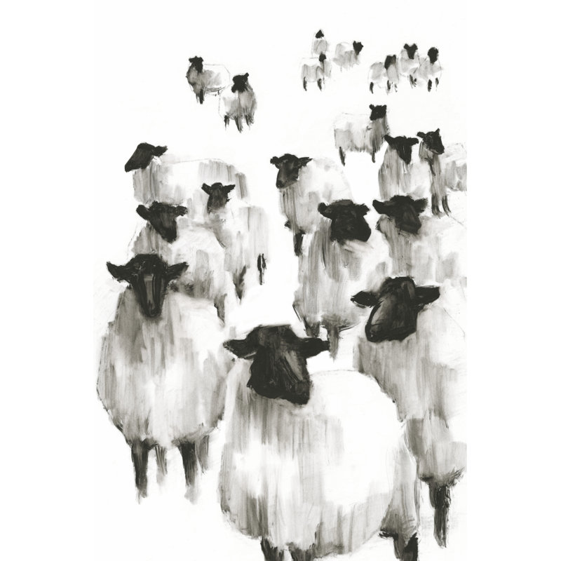 Counting Sheep I by Ethan Harper - Painting, 30cm H x 20cm W, Black Floater Framed
