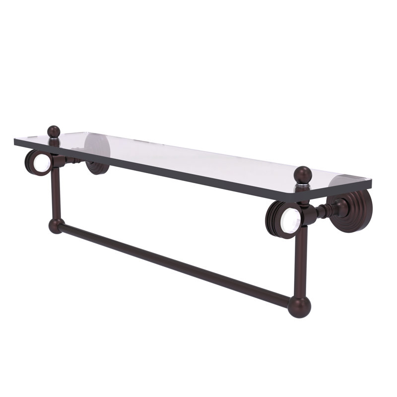 Jarrell Glass Bracket Shelf with Towel Bar, Antique Bronze, 5.12" H x 22" W x 6.4" D