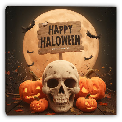 Pumpkin Skull Night Wrapped Canvas Wall Art